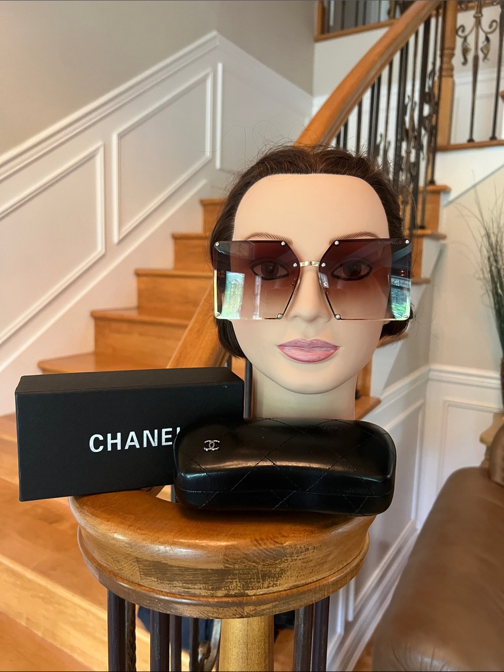 CHANEL Oversized Square Sunglasses — Brown Gradient Lenses with Gold Accents